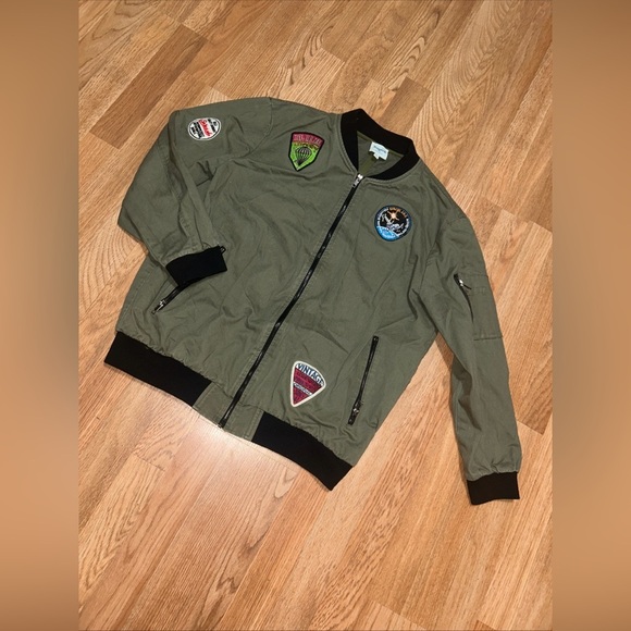 HAYDEN LA- Patchwork Bomber Jacket, Olive Green, Size Size S - Picture 6 of 6